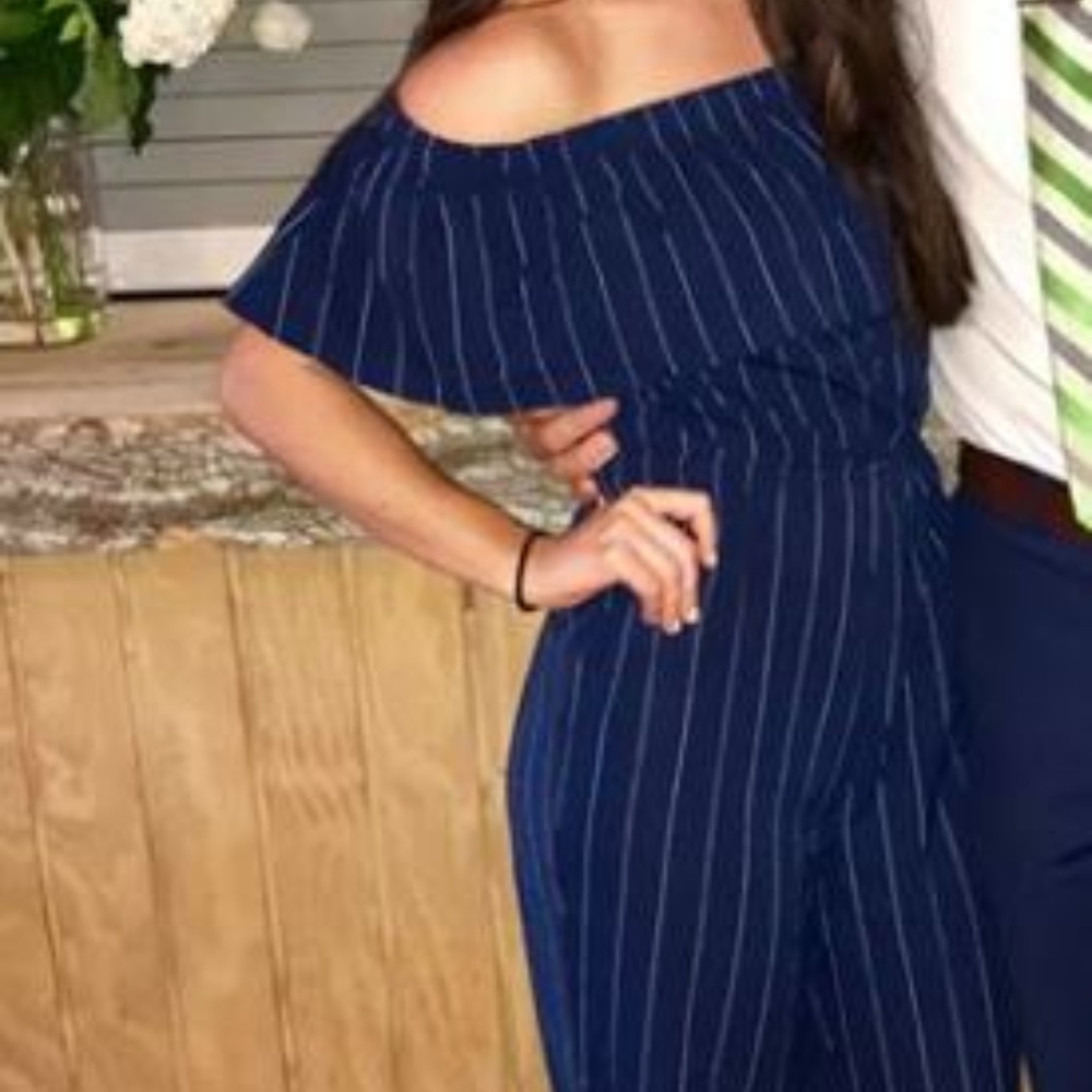 Striped Off The Shoulder Jumpsuit